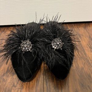 Birdies Dove Feathered Brooch Mule In Black Feathered Brooch